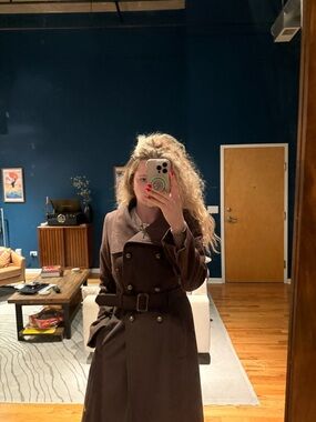 BCBGMaxAzria Brown Double-Breasted Belted Trench Coat